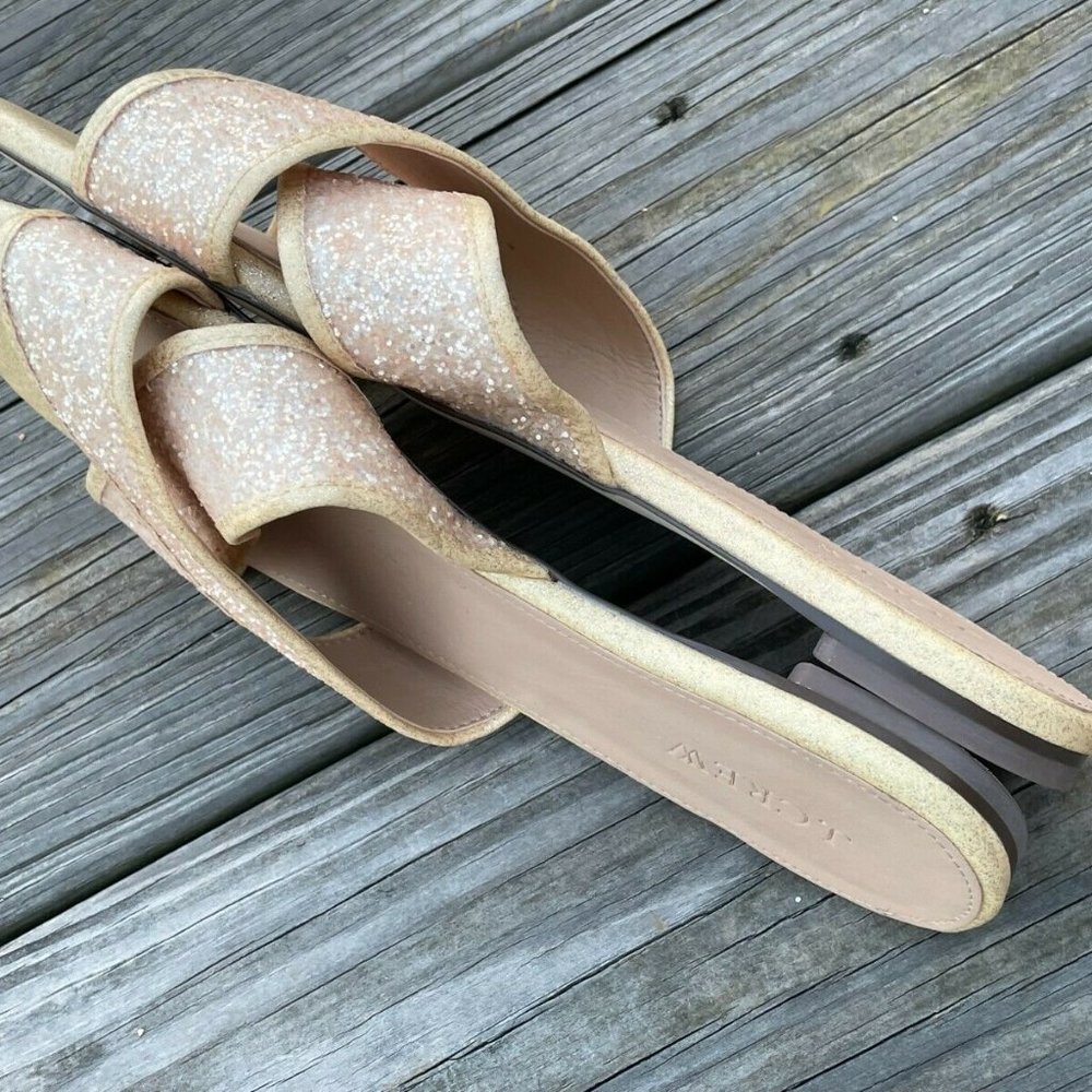 J. Crew Women Sandal Flat Shoes Sparkling man made Upper Gold Tone Size 10 - Picture 8 of 12